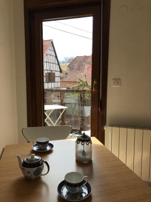 Terrasse avec vue sur les colombages